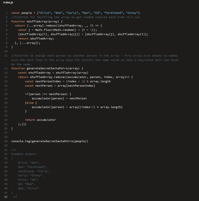 Screenshot of solution